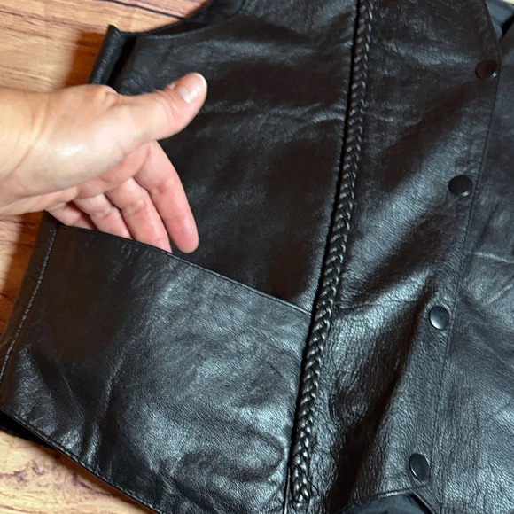 Black Leather Vest with Lace up and Braided Details. - Picture 5 of 11